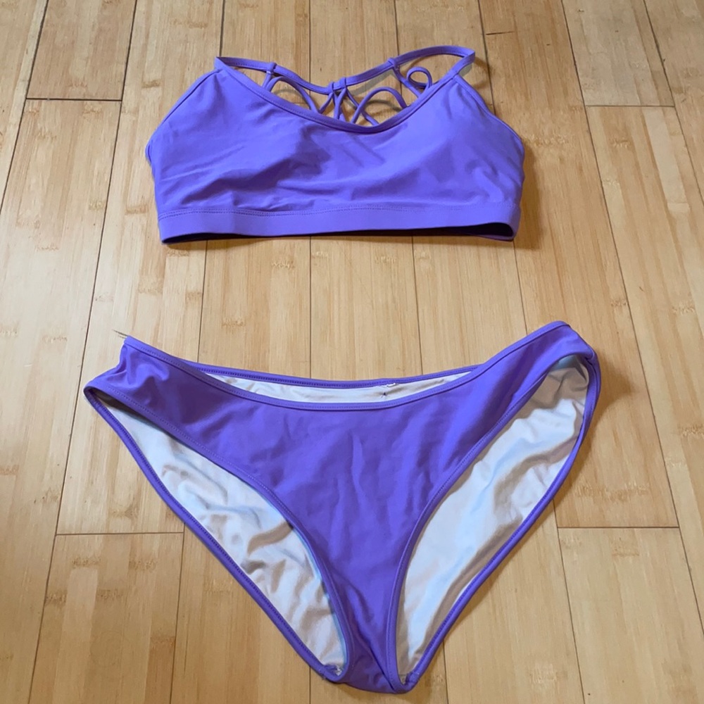 Beautiful purple Fabletics two piece swim suit Med